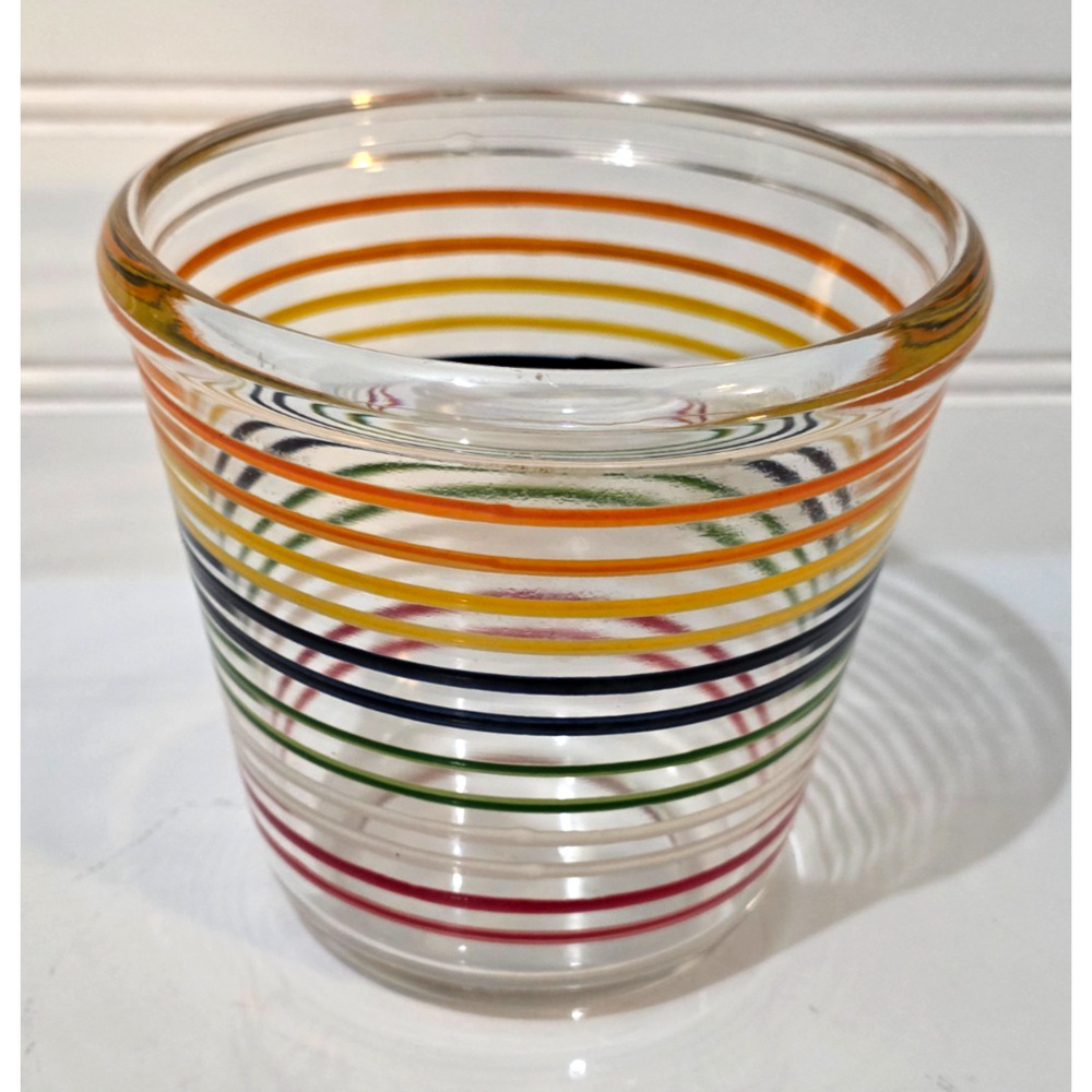 VTG Classic 1950s Mid Century Modern MCM Rainbow Glass Striped Bowl Made In USA
